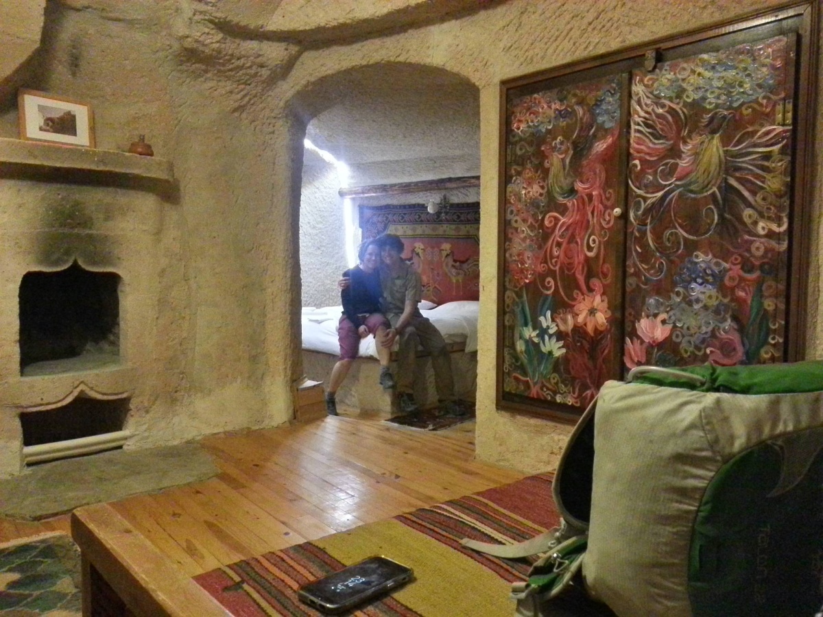 When we finally found a hotel to stay in Cappadocia, it was perfect. All hand carved right into the stone mountainside. The walls were so thick that the moment you stepped in the door all cell reception, wifi etc. went to zero.
